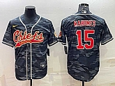 Men's Kansas City Chiefs Blank #15 Patrick Mahomes Grey Navy Camo With Patch Cool Base Stitched Baseball Jersey,baseball caps,new era cap wholesale,wholesale hats